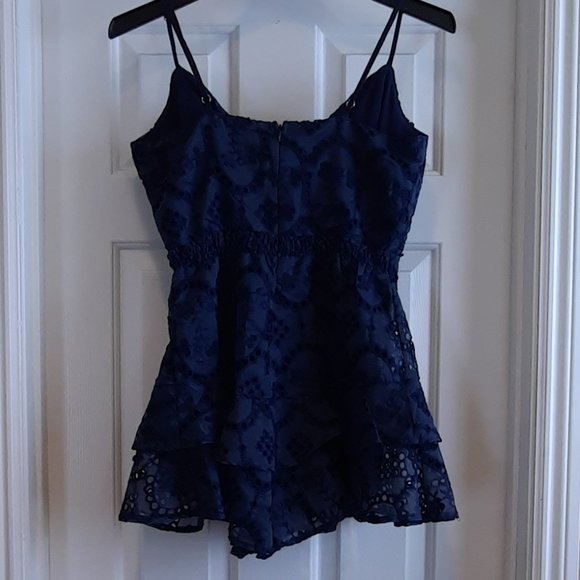 Chicways Navy Blue Eyelet Embroidered Tiered Mini Dress  Size Large - Picture 3 of 6